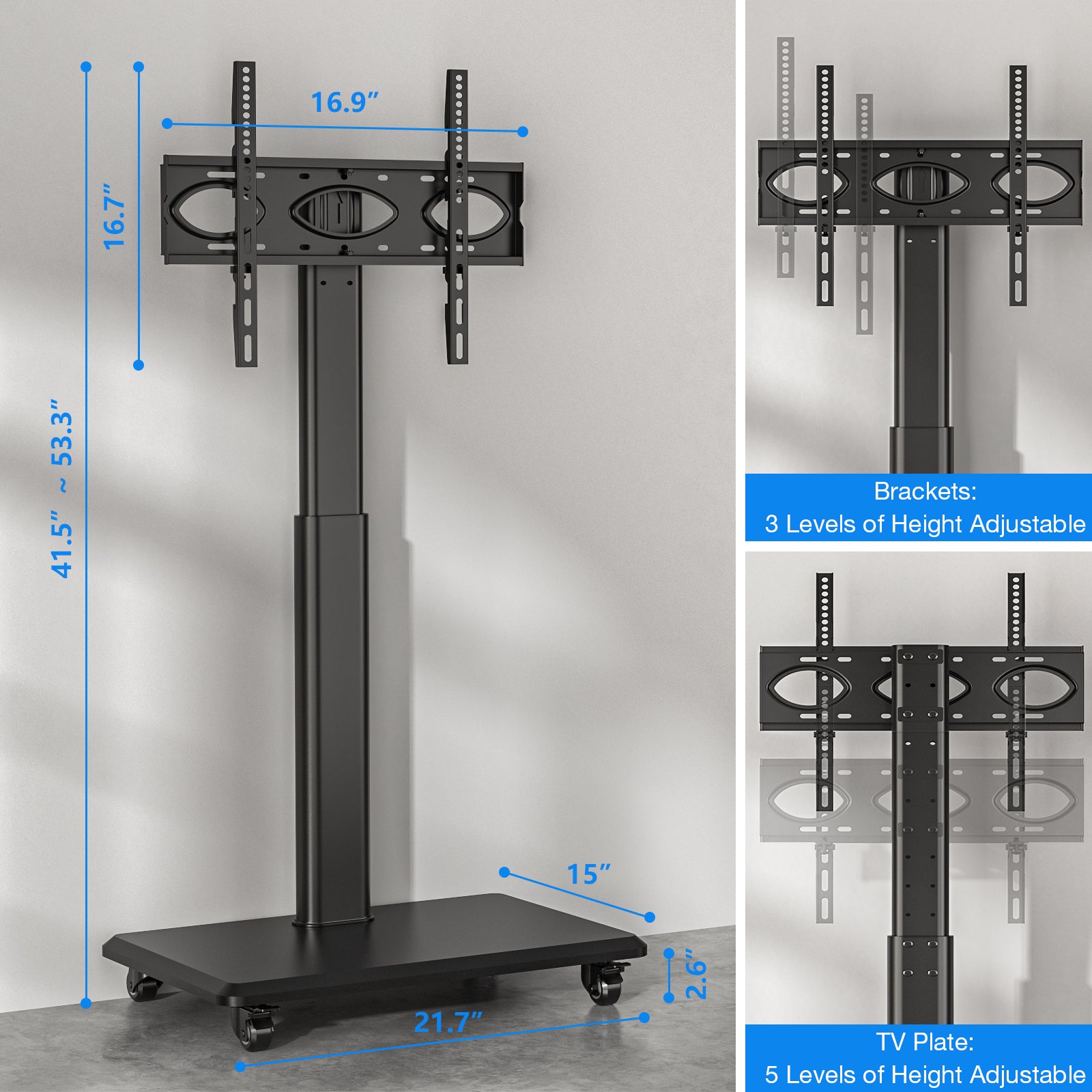 Rfiver Sleek Rolling TV Stand with Power Outlet for 32-70 Inch TVs